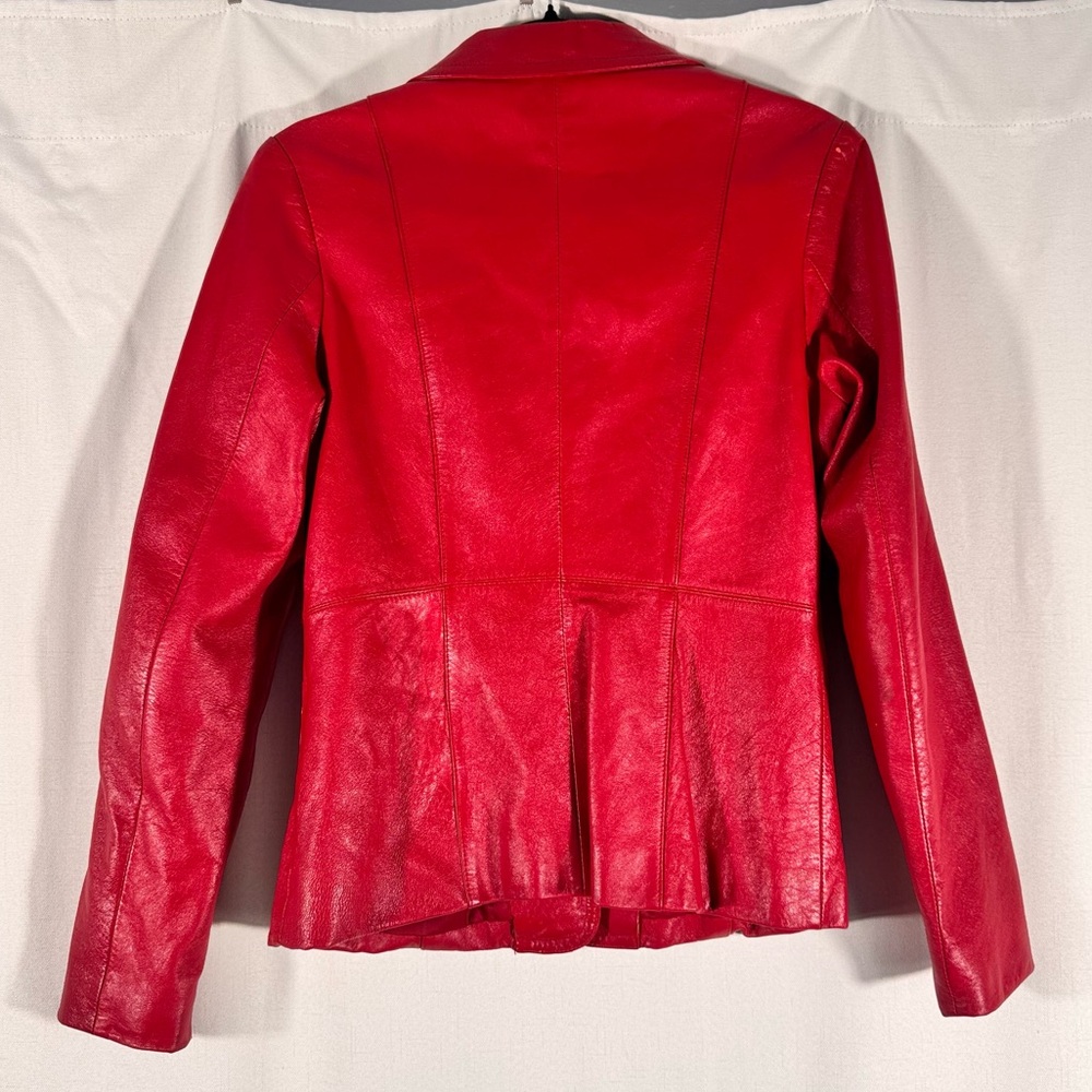 Vintage Red Leather Blazer Jacket - Picture 2 of 8